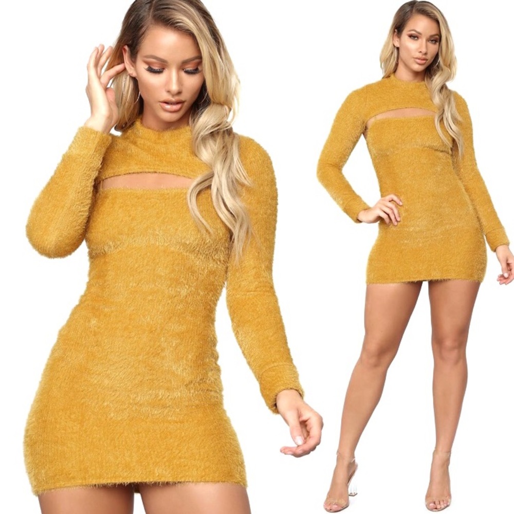 NWT Boutique Long Sleeve Stretch Two Piece Mini Fuzzy Dress M